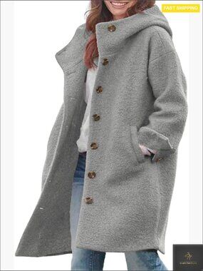 Wool Blend Trench Coat Hooded Loose Fit Pea Coat Winter Chic Casual Elegant
